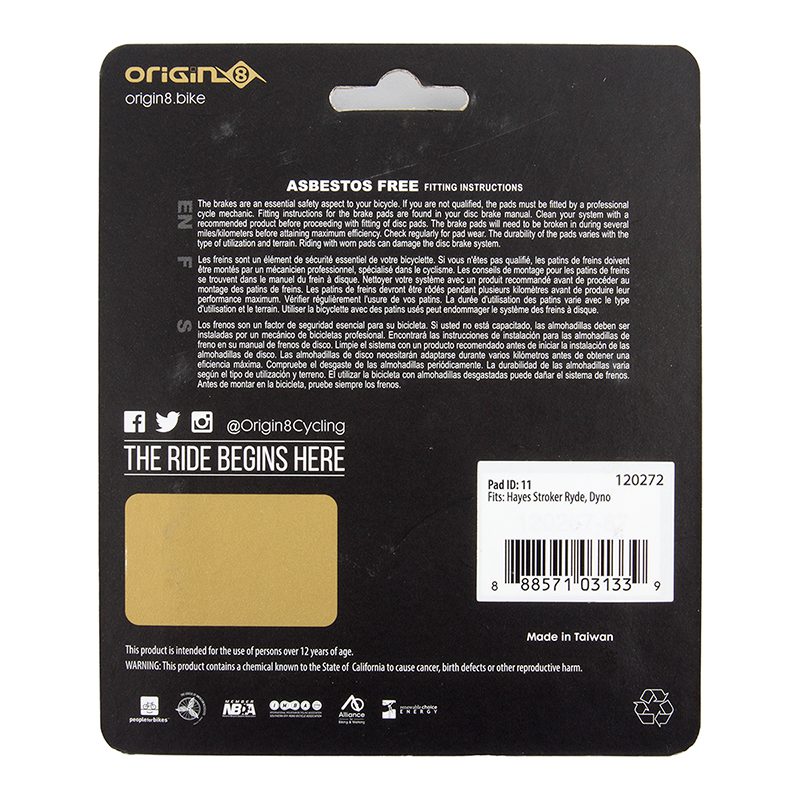 Origin8 SM-11 Brake Pads - Disc Vise Semi-Met Hayes Stroker RYDE/DYNO