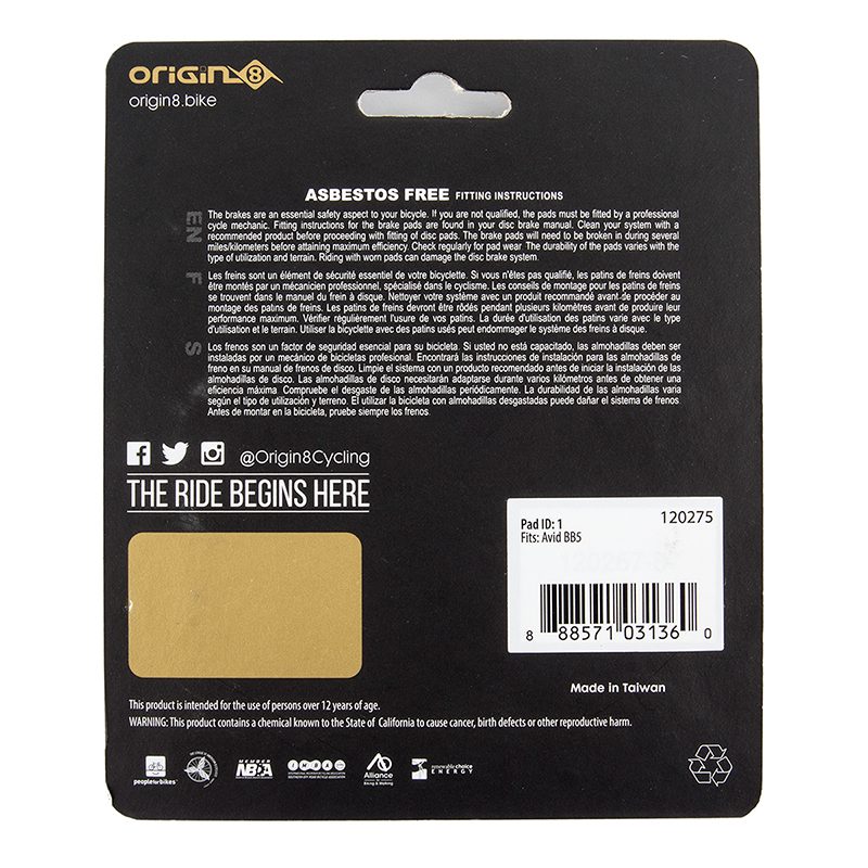 Origin8 SM-1 Brake Pads - Disc Vise Semi-Met For Avid BB5