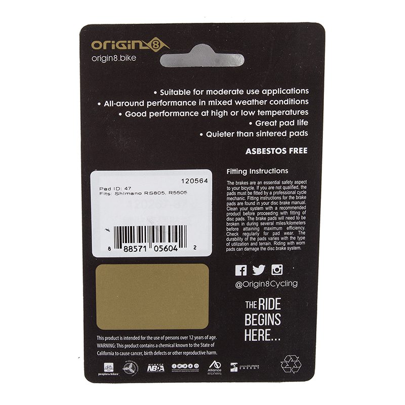 Origin8 SM-47 Brake Pads - Disc Vise Semi-Met Shi RS805/RS505
