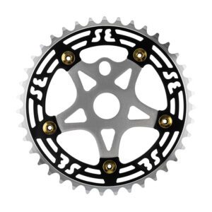 SE Bikes One Piece Alloy Chainring & Spider - 1pc 39T 1/8 Alloy w/SPIDER Black/Silver Chrome