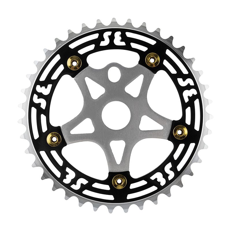 SE Bikes One Piece Alloy Chainring & Spider - 1pc 39T 1/8 Alloy w/SPIDER Black/Silver Chrome