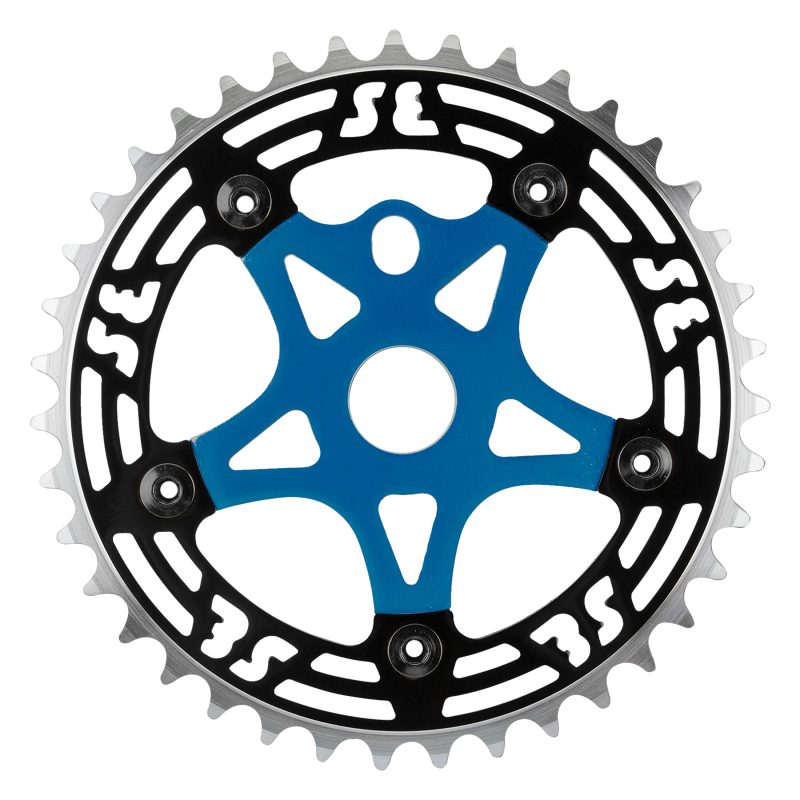 SE Bikes One Piece Alloy Chainring & Spider - 1pc 39T 1/8 Alloy w/SPIDER BK/BU Chrome