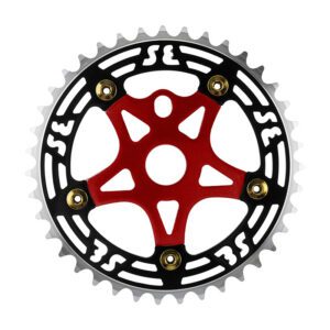SE Bikes One Piece Alloy Chainring & Spider - 1pc 39T 1/8 Alloy w/SPIDER Black/Red Chrome
