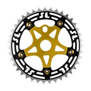 SE Bikes One Piece Alloy Chainring & Spider - 1pc 39T 1/8 Alloy w/SPIDER Black/Gold Chrome
