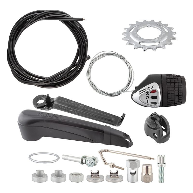 Sturmey Archer SXRK3 3sp Hub Kit - Rear S/A 36 6B Silver w/TRIM KIT/TWIST-SHIFTER TSS33/CABLE 170/215mm Non-Rotary