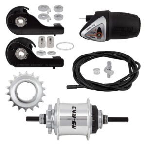 Sturmey Archer RSRK3 3sp Hub Kit - Rear S/A 32 6B Silver w/TRIM KIT/TWIST-SHIFTER TSC30 135/185mm Rotary