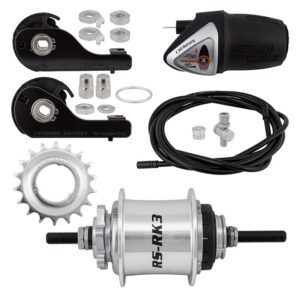 Sturmey Archer RSRK3 3sp Hub Kit - Rear S/A 36 6B Silver w/TRIM KIT/TWIST-SHIFTER TSC30 135/185mm Rotary