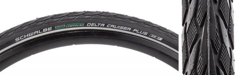 Schwalbe Delta Cruiser+ Active Twin PG Tire - Cruiser Plus 26x1-3/8 Gn-Guard BK/BK/REF Gn-Compound E25 Wire