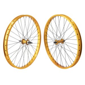 SE Bikes 24in Wheel Set - Pair 24x1.75 507x32 SO Cal FLYER(22) Gold Nmsw 36 1s FF Loose 3/8 Gold 110mm 14gBK