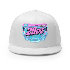 29ers Race Plate Trucker Hat - Blocks Pink / Teal - front