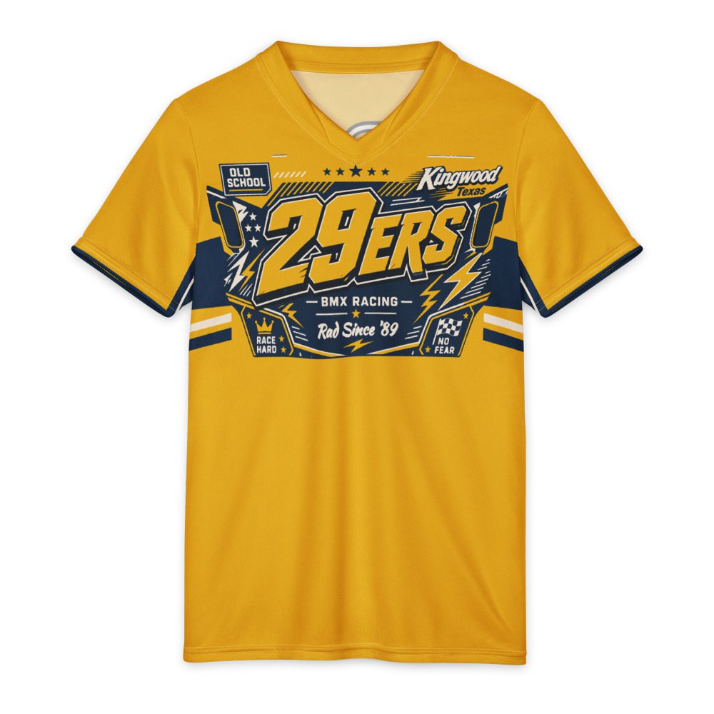 29ers Youth Race Jersey A - Plate Panel - Yellow / Navy - front