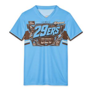 29ers Youth Race Jersey A - Plate Panel - Sky / Brown - front