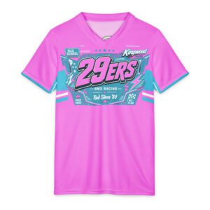29ers Youth Race Jersey A - Plate Panel - Blocks Pink / Teal - front